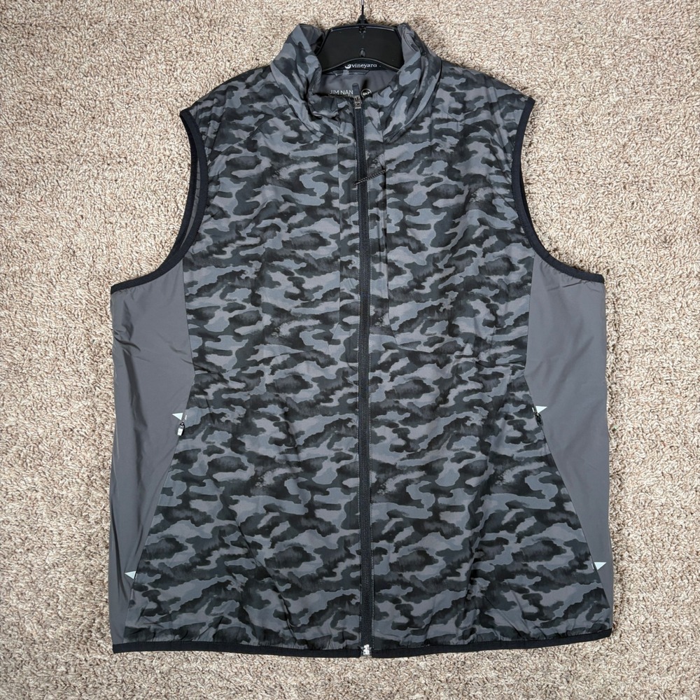 Jim Nantz by Vineyard Vines Mens XL Gray Camo Full Zip Performance Vest 9925